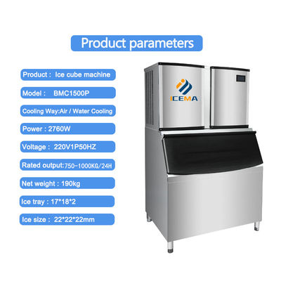 เครื่องทำน้ำแข็งก้อนเชิงพาณิชย์ 1,000KG / 24H 3000W 1 ตันสำหรับบาร์กาแฟ / ร้านอาหาร / โรงแรม